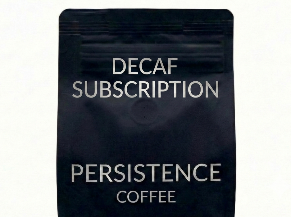 Decaf subscription coffee product image from Persistence Coffee on a white background