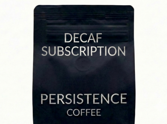 Decaf subscription coffee product image from Persistence Coffee on a white background